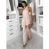 Svetloružový saténový elegantný nohavicový komplet ZATOURA (Veľkosť ONESIZE)