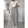 Šedé elegantné široké dlhé nohavice FENDRIS (Veľkosť L)