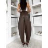 Hnědé koženkové široké kalhoty LEATHER (Veľkosť ONESIZE)