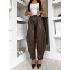 Hnědé koženkové široké kalhoty LEATHER (Veľkosť ONESIZE)