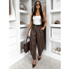 Hnedé koženkové široké nohavice LEATHER (Veľkosť ONESIZE)