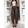 Hnědé koženkové široké kalhoty LEATHER (Veľkosť ONESIZE)