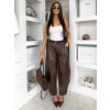 Hnědé koženkové široké kalhoty LEATHER (Veľkosť ONESIZE)