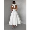 Biele spoločenské vypasované áčkové midi šaty NYXORA (Veľkosť L)