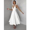 Biele spoločenské vypasované áčkové midi šaty NYXORA (Veľkosť L)