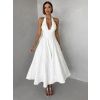 Biele spoločenské vypasované áčkové midi šaty NYXORA (Veľkosť L)