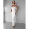 Biele spoločenské vypasované dlhé šaty BELSANTE s rázporkom (Veľkosť L)