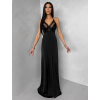 Čierne dlhé saténové šaty FORTYK s čipkou (Veľkosť ONESIZE)