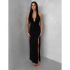 Čierne dlhé šaty SOLFARA s ozdobou (Veľkosť M/L)