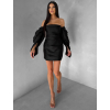Čierne kokteilové mini šaty TUVIANA s naberanými rukávmi (Veľkosť L)