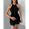 Čierne čipkované koktailové krátke šaty QUINTESSA (Veľkosť M/L)