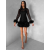 Čierne krajkové mini koktailové šaty VINDORA s tylovým volánom (Veľkosť M/L)