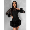 Čierne krajkové mini koktailové šaty VINDORA s tylovým volánom (Veľkosť M/L)