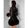 Čierne krajkové mini koktailové šaty VINDORA s tylovým volánom (Veľkosť M/L)