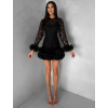 Čierne krajkové mini koktailové šaty VINDORA s tylovým volánom (Veľkosť M/L)
