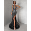 Čierne luxusné dlhé plesové trblietavé šaty ISOLANE (Veľkosť M)