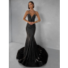 Čierne plesové luxusné dlhé trblietavé šaty GALDYNE s rázporkom (Veľkosť L)