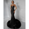 Čierne plesové luxusné dlhé trblietavé šaty GALDYNE s rázporkom (Veľkosť L)