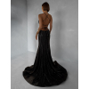 Čierne plesové luxusné dlhé trblietavé šaty GALDYNE s rázporkom (Veľkosť L)