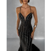 Čierne plesové luxusné dlhé trblietavé šaty GALDYNE s rázporkom (Veľkosť L)