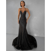 Čierne plesové luxusné dlhé trblietavé šaty GALDYNE s rázporkom (Veľkosť L)