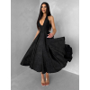Čierne spoločenské vypasované áčkové midi šaty NYXORA (Veľkosť L)