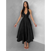 Čierne spoločenské vypasované áčkové midi šaty NYXORA (Veľkosť L)