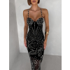 Čierne trblietavé dlhé šaty ORYNTHIA na ramienka (Veľkosť L)