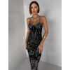 Čierne trblietavé dlhé šaty ORYNTHIA na ramienka (Veľkosť L)