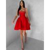 Červené krátké vypasované áčkové šaty MIRELYS s kamínky (Veľkosť L)