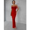 Červené spoločenské dlhé vypasované šaty BELSANTE s rázporkom (Veľkosť L)