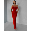 Červené spoločenské dlhé vypasované šaty BELSANTE s rázporkom (Veľkosť L)