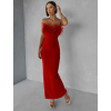 Červené spoločenské dlhé vypasované šaty BELSANTE s rázporkom (Veľkosť L)