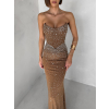 Hnedé nude trblietavé dlhé šaty XANDERA (Veľkosť L)