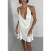 Krémové krátke koktailové saténové šaty AMESTIA (Veľkosť L)