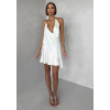 Krémové krátke koktailové saténové šaty AMESTIA (Veľkosť L)