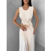 Krémové luxusné dlhé šifónové šaty PALYRA (Veľkosť M/L)