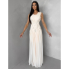 Krémové luxusné dlhé šifónové šaty PALYRA (Veľkosť M/L)