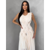 Krémové luxusné dlhé šifónové šaty PALYRA (Veľkosť M/L)