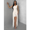 Krémové luxusné dlhé šifónové šaty PALYRA (Veľkosť M/L)