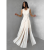 Krémové luxusné dlhé šifónové šaty PALYRA (Veľkosť M/L)