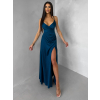 Petrolejové dlhé saténové šaty ARANKA na ramienka (Veľkosť ONESIZE)