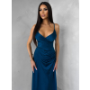 Petrolejové dlhé saténové šaty ARANKA na ramienka (Veľkosť ONESIZE)