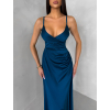 Petrolejové dlhé saténové šaty ARANKA na ramienka (Veľkosť ONESIZE)
