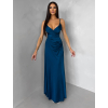 Petrolejové dlhé saténové šaty ARANKA na ramienka (Veľkosť ONESIZE)
