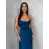 Petrolejové saténové elegantné midi šaty SIMUEL so šnurovaním (Veľkosť ONESIZE)