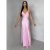 Ružové saténové dlhé šaty MIREVE s odhaleným chrbtom (Veľkosť ONESIZE)