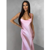 Ružové saténové dlhé šaty MIREVE s odhaleným chrbtom (Veľkosť ONESIZE)