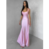 Ružové saténové dlhé šaty MIREVE s odhaleným chrbtom (Veľkosť ONESIZE)