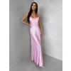 Ružové saténové dlhé šaty MIREVE s odhaleným chrbtom (Veľkosť ONESIZE)